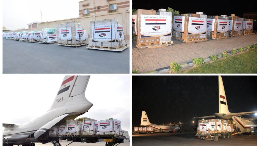 مصر تواصل تكثيف الجسر الجوى لإرسال المساعدات العاجلة لمتضررى مصر تواصل تكثيف الجسر الجوى لإرسال المساعدات العاجلة لمتضررى