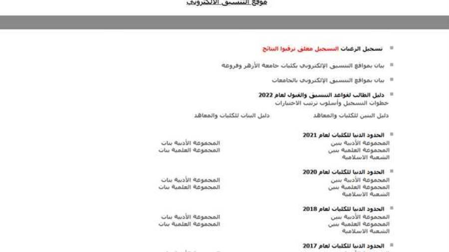 نتيجة تنسيق القبول بجامعة الأزهر 2022