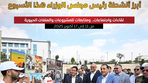 بالإنفوجراف.. أبرز أنشطة رئيس مجلس الوزراء هذا الأسبوع بالإنفوجراف.. أبرز أنشطة رئيس مجلس الوزراء هذا الأسبوع