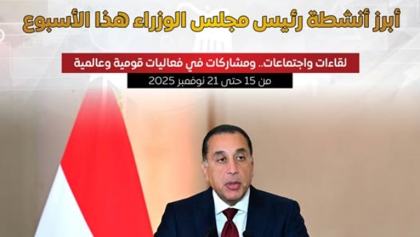 بالإنفوجراف.. أبرز أنشطة رئيس مجلس الوزراء هذا الأسبوع