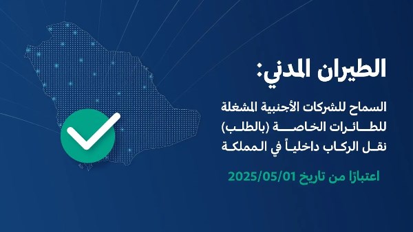 السعودية تسمح للشركات الأجنبية المشغلة للطائرات الخاصة (بالطلب) بنقل الركاب داخليًا