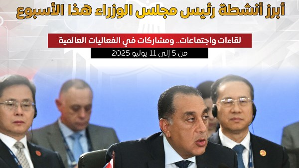 بالإنفوجراف.. أبرز أنشطة رئيس مجلس الوزراء هذا الأسبوع بالإنفوجراف.. أبرز أنشطة رئيس مجلس الوزراء هذا الأسبوع