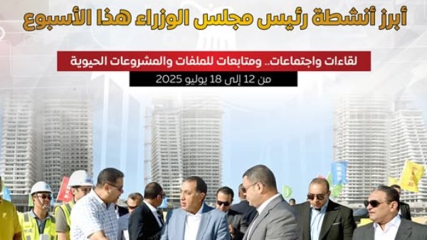 بينها استثمارات بـ 100 مليون دولار.. أبرز أنشطة رئيس مجلس الوزراء هذا الأسبوع