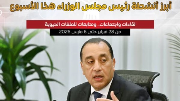  بالإنفوجراف.. مجلس الوزراء يستعرض أبرز أنشطة رئيس مجلس الوزراء هذا الأسبوع